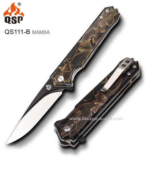 QSP Mamba Flipper Folding Knife, VG10 Two-Tone, Raffir Noble Handle, QS111-B